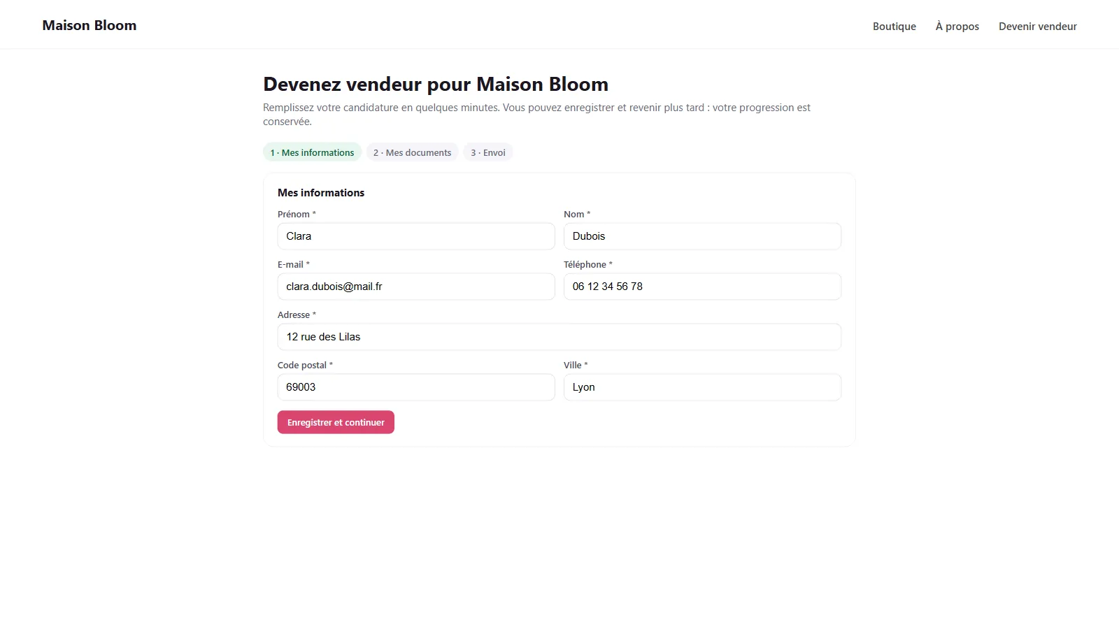 Formulaire de candidature en ligne, en 3 étapes
